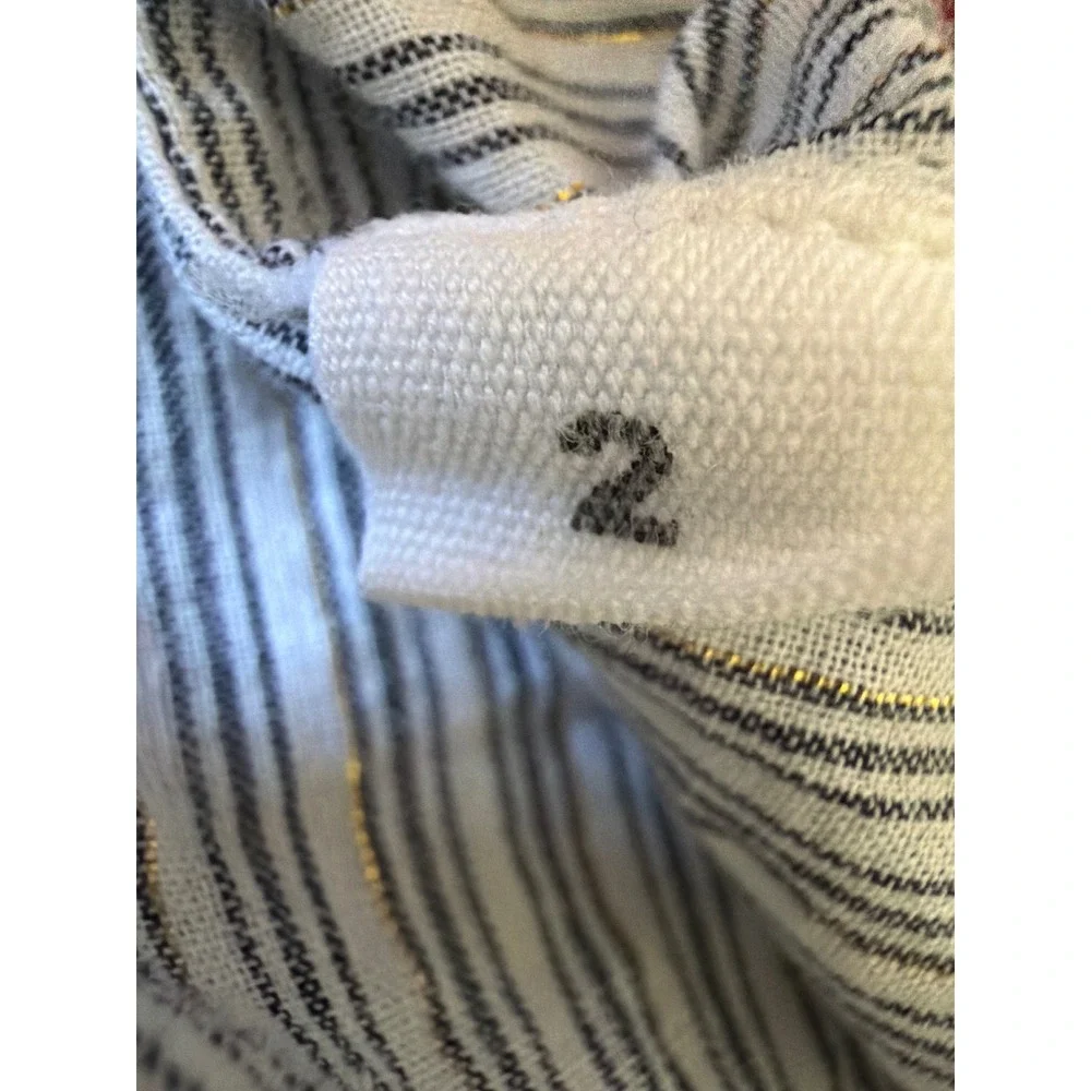 Ulla Johnson Striped Tie Neck Blouse Blue White‎ Gold Lurex Ruffle Sleeve Size 2